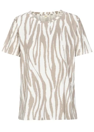 zab company - Da. Rdh.-Shirt, AOP, 1/2 Arm weiss-beige - Gr. - 38