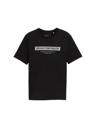 Denim Tom Tailor - Basic T-Shirt mit Logo-Print deep black - Gr. - L