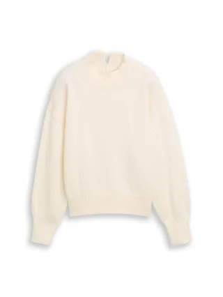 Tom Tailor - Oversize Strickpullover mit Stehkragen whisper white - Gr. - S