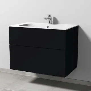 Sanipa 3way Keramik-Set Finion Keramik-Waschtisch und Unterbau mit 2 Auszügen, Schwarz-Matt SF40008