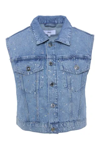 bsb - Jeans-Weste mit Schmucksteinen und Umlegekragen blau - Gr. - XS
