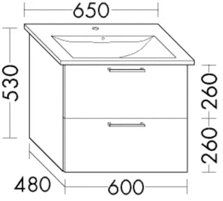 Burgbad Waschtischunterschrank Sys30 PG4 Sana 520x600x480 Eiche Tabak, WVBR060F3448 WVBR060F3448