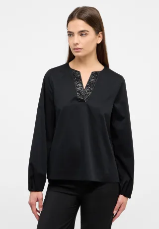 ETERNA - Satin Shirt Bluse Satingewebe Langarm schwarz - Gr. - 36/Langarm