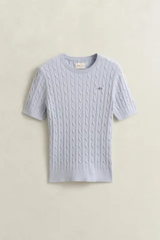 GANT - Zopfstrick Kurzarmpullover light blue - Gr. - S