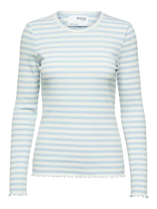SELECTED WOMEN - SLFANNA LS CREW NECK TEE STR NOOS cashmere blue - Gr. - XXL