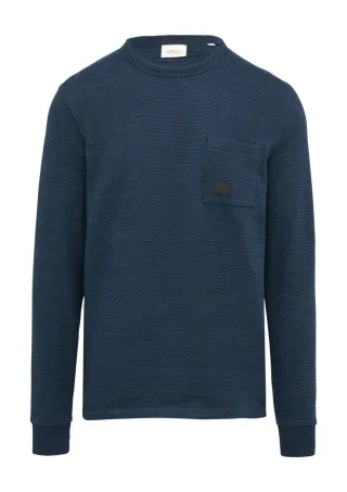 s.Oliver Red Label - Meliertes Longsleeve mit aufgesetzter Brusttasche blau - Gr. - XL