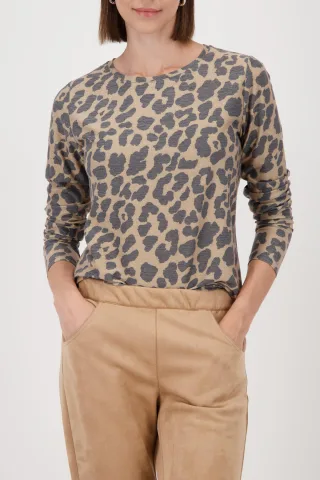 monari - Langarmshirt mit Lurex cognac gemustert - Gr. - 40