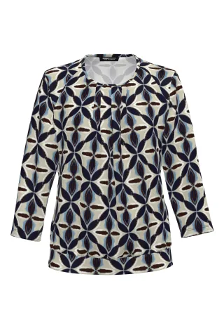 FRANK WALDER - Blusenshirt NOS mit aparter Faltenpartie french blue/ink/sand/ecru - Gr. - 42