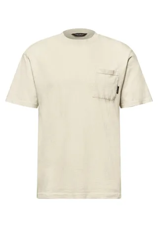 Street One Men - T-Shirt mit Rundhals im Washed-Look beige - Gr. - S