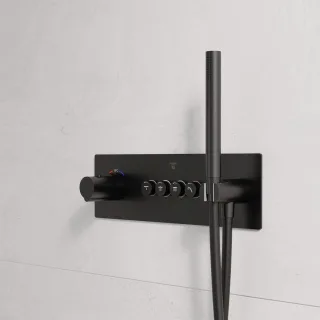 Steinberg Unterputzthermostat, mit pushtronic, mit Mengenregulierung, für 4 Verbraucher, schwarz mat 39042422S