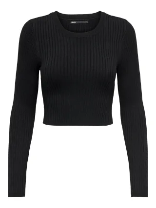 ONLY - ONLKAROL LS CROP O-NECK KNT black - Gr. - L