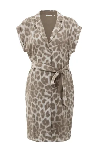 Yaya - Midikleid mit Leopardenmuster beige/braun - Gr. - 36