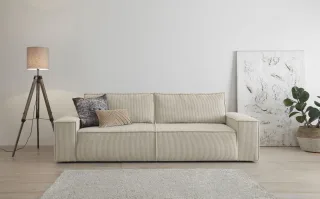 Home affaire 3-Sitzer "SHERWOOD Schlafsofa (257cm) Cord, Samtvelours, Vintage-Lederoptik" Schlaffunktion mit Bettkasten (ca. 136/200cm)