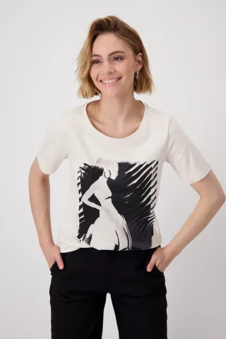 monari - T-Shirt mit Frauenzeichnung seashell - Gr. - 38