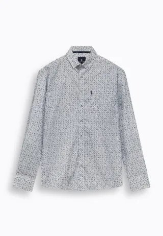 State of Art - Popeline-Hemd mit grafischem Print beige/blau - Gr. - XL