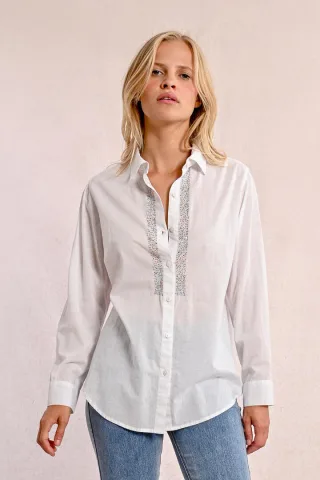 molly bracken - Langes Hemd mit strassbesetztem Detail weiß - Gr. - XS