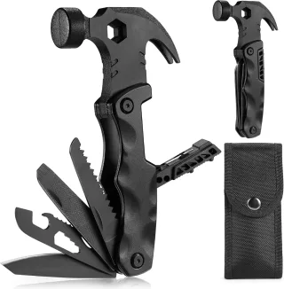 IPRee 18 in 1 Multifunctional Claw Hammer Nail Puller Combination Small Saw Bit Tool Outdoor Survival Camping Hiking Por