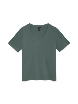 VERO MODA - VMPAULINA SS V-NECK T-SHIRT JRS NOOS Balsam Green - Gr. - XS