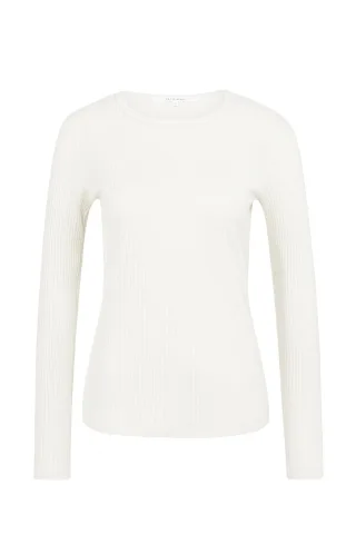 Yaya - T-shirt côteée manches longues beige/weiß - Gr. - S