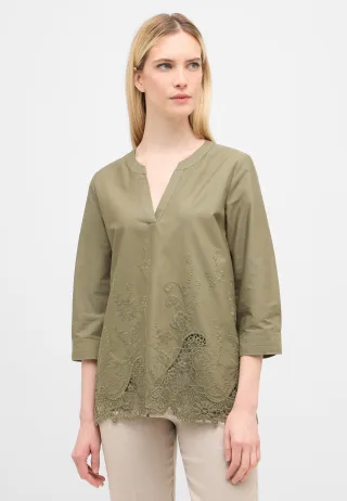 ETERNA - Bluse Lochstickerei 3/4-Arm olive - Gr. - 36/Dreiviertelarm