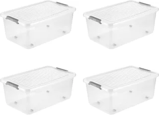 keeeper Aufbewahrungsbox "Clipbox Leo (Set 4 St.) 37 L, 59 x 38 x 24 cm" Schanierclips, Doppelöffnung, 90 drehbare Räder, fixierbarer Deckel
