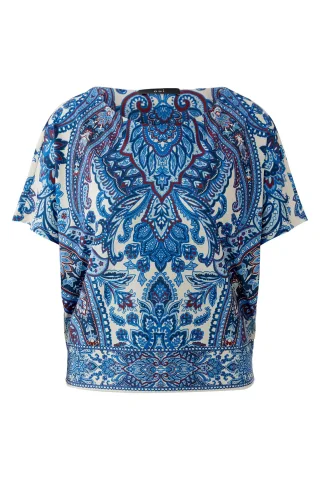 Oui - T-Shirt mit Allover-Print blau - Gr. - 38