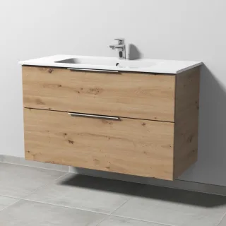 Sanipa 3way Waschtischunterbau zu Duravit ME by Starck Waschtisch mit 2 Auszügen, Eiche Natural-Touc UM72685
