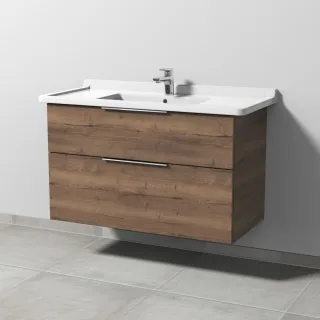 Sanipa 3way Waschtischunterbau zu Duravit Starck 3 Waschtisch mit 2 Auszügen, Eiche-Tabak UM71250