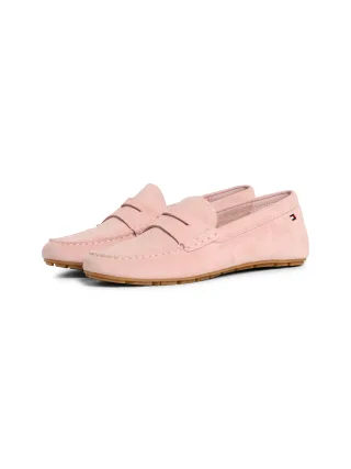 Tommy Hilfiger Slipper "FLAG SOFT SUEDE DRIVER LOAFER", Schlupfschuh, Bequemschuh, Mokassin, Flats mit modischen Zierriegel