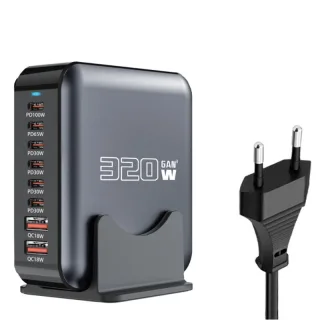 [GaN Tech] Bakeey 320W 8-Port USB PD Charger 2USB-A+6USB-C PD2.0 QC SCP FCR AFC Apple2.4 Fast Charging Desktop Charging