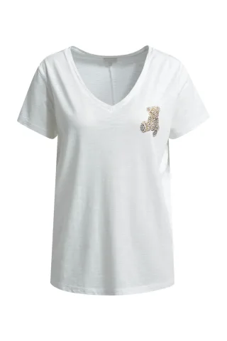 Milano Italy - V-neck t-shirt w/ chest AW 1/4 sleeve offwhite - Gr. - XL