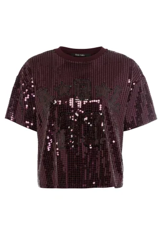Marc Aurel - Paillettenshirt im College Look bordeaux varied - Gr. - 34