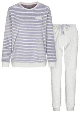IN LINEA - Da.-Pyjama Velours silver stripe - Gr. - 48