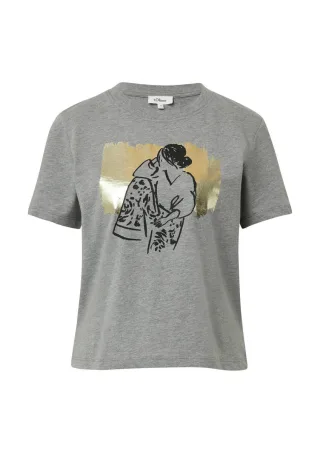 s.Oliver Red Label - T-Shirt mit Folien-Print grau - Gr. - 42