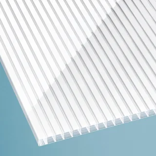 Polycarbonat Stegfünffachplatte | 16 mm | Breite 980 mm | gestreift glasklar/weiß