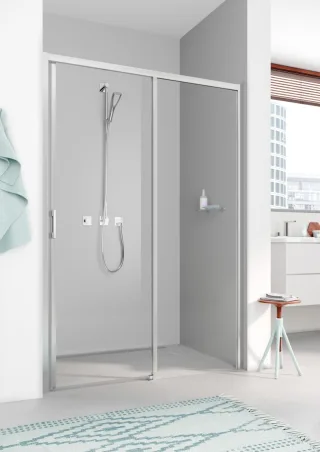 Kermi Gleittür Liga D2R 1500x1850, silber hochglanz, ESG klar mit KermiClean, LID2R15018VPK LID2R15018VPK