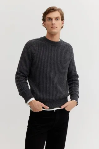 BASEFIELD - Rundhals Pullover graphite mel. - Gr. - L