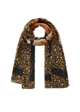 Schal aus recyceltem Polyester mit Leoparden-Muster und XL-Tiger kamel - Gr. - one size