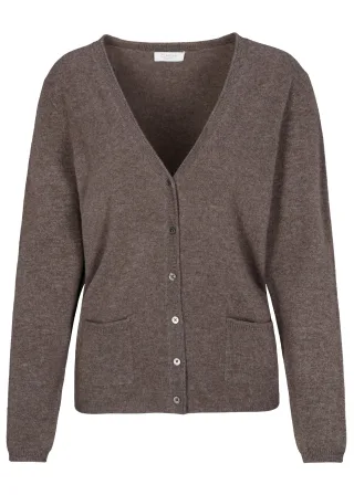 CLARINA - NOS V-Cardigan, 1/1 Arm, uni 743 mokka mel. - Gr. - 46