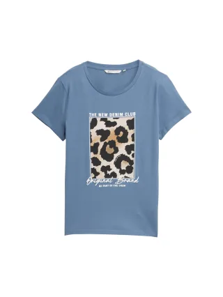 Denim Tom Tailor - T-Shirt mit Leo-Print dusty denim blue - Gr. - XS