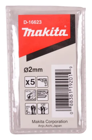 Makita HSS Co Metallbohrer, Ø 2,0mm - Länge 49mm - 5 Stück - D-16623