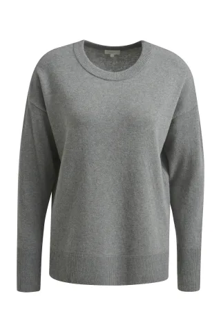 Milano Italy - Pullover w roundneck, oversized shoulders, 1/1 sleeves grey melange - Gr. - L