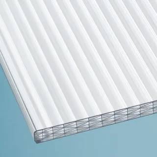 Polycarbonat Stegfünffachplatte | X-Struktur | Sun Stop | 25 mm | Breite 980 mm | opal-weiß