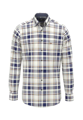 FYNCH-HATTON - Herringbone Check, B.D., 1/1 misty blue - Gr. - XXL