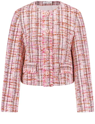 GERRY WEBER Collection - Blazerjacke in Bouclé-Optik mit Fransenkante pink sunrise patterned - Gr. - 48