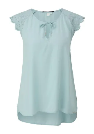 Q/S designed by - Blusentop mit Broderie Anglaise blau - Gr. - 34