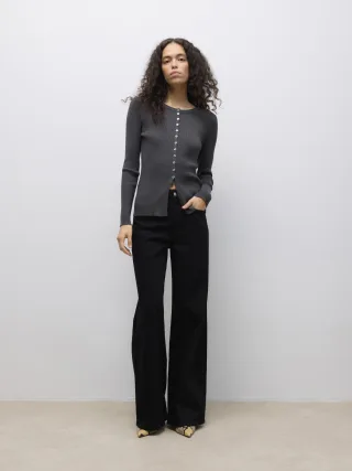 Aware - AWUKINO LS O-NECK KNIT CARDIGAN dark grey melange - Gr. - S