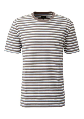 Q/S designed by - Rundhals T-Shirt mit Strukturstreifen blau/braun - Gr. - S