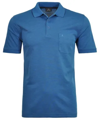 RAGMAN - Softknit-Polo mit Brusttasche, kurzarm blau-melange - Gr. - L