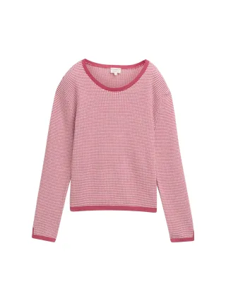 Tom Tailor - Strickpullover mit Struktur white pink bubble knit design - Gr. - XL